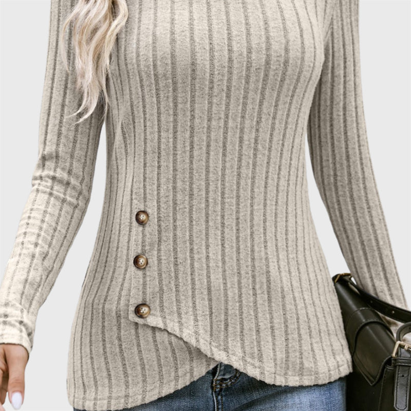 Stylish Side Button Round Collar Sweater