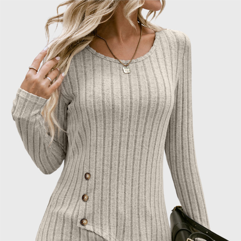 Stylish Side Button Round Collar Sweater