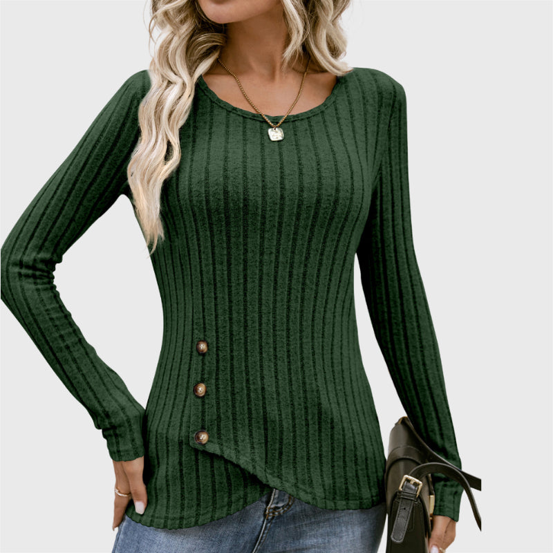 Stylish Side Button Round Collar Sweater