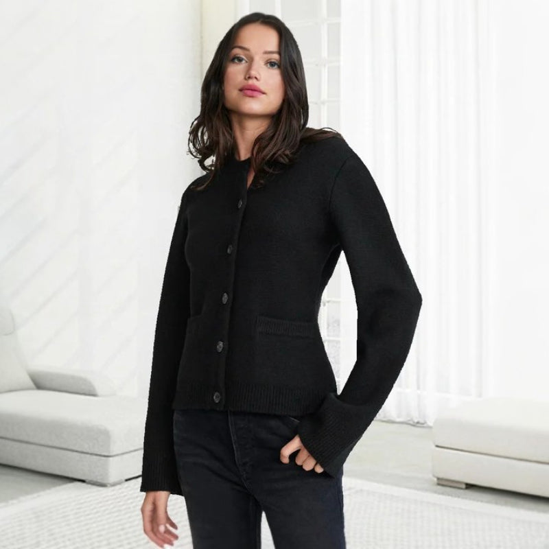 Cardigan tricoté élégant avec boutons amincissants 