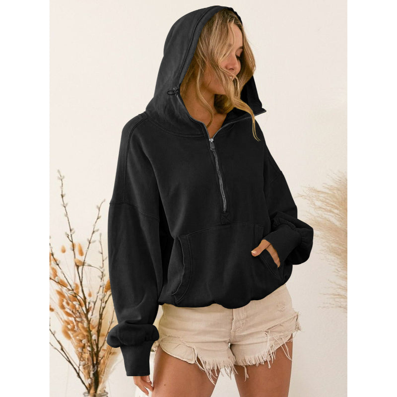 Tide Zipper Drawstring Long Sleeve Sweater Hoodie