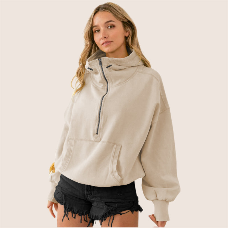 Tide Zipper Drawstring Long Sleeve Sweater Hoodie