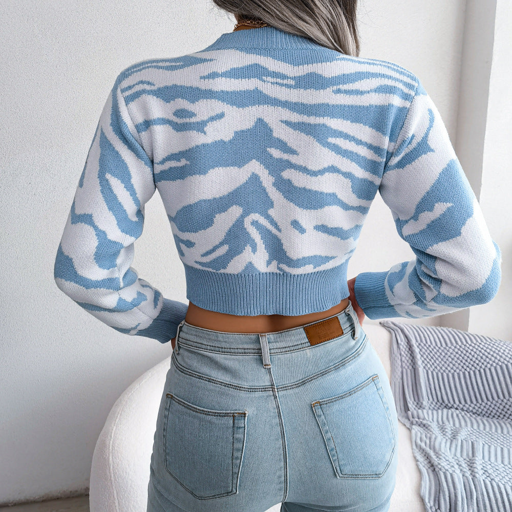 Tiger Stripe Printed Long Sleeve Crop Sweater