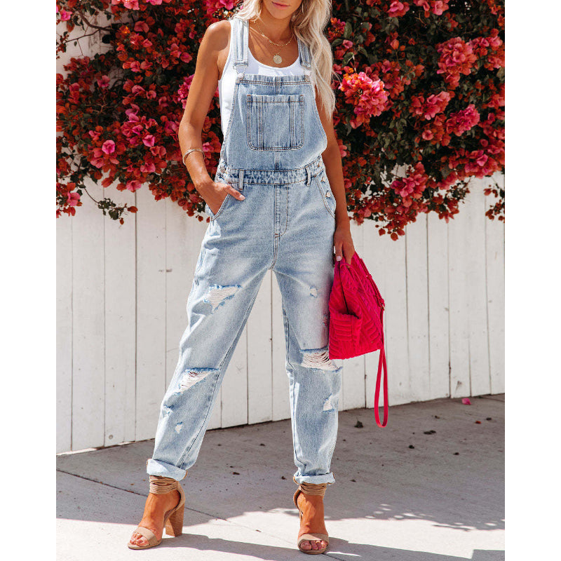 Toned Denim Jumpsuit With Straps