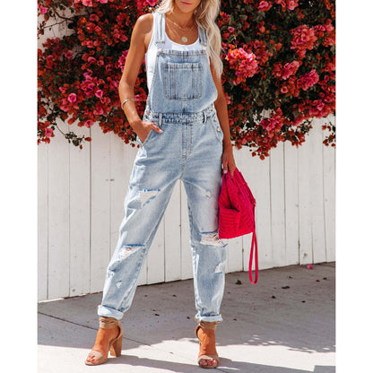 Toned Denim Jumpsuit With Straps
