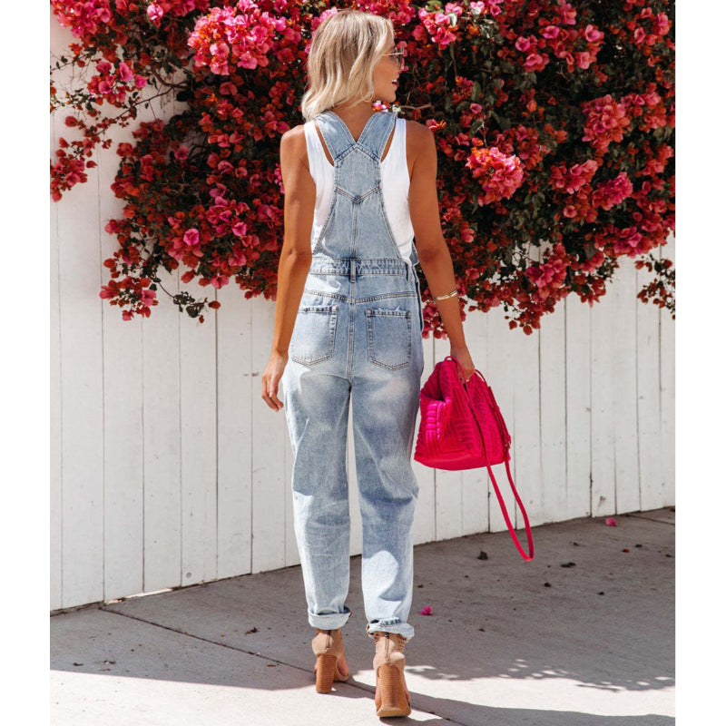 Toned Denim Jumpsuit With Straps