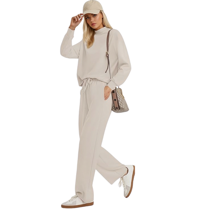 Two Piece Matching Travel Outfit With Comfortable Top And Loose Fit Pants For Women