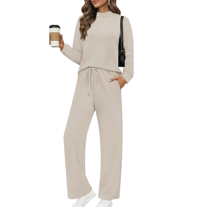 Two Piece Matching Travel Outfit With Comfortable Top And Loose Fit Pants For Women