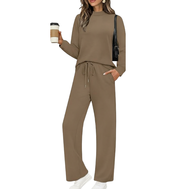 Two Piece Matching Travel Outfit With Comfortable Top And Loose Fit Pants For Women