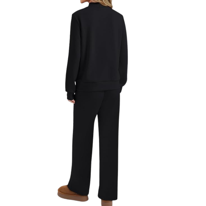 Two Piece Matching Travel Outfit With Comfortable Top And Loose Fit Pants For Women