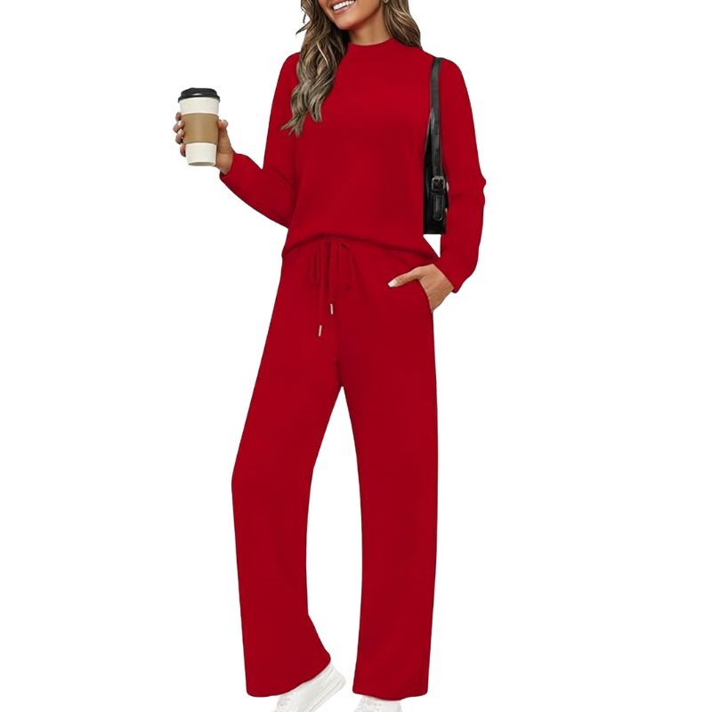 Two Piece Matching Travel Outfit With Comfortable Top And Loose Fit Pants For Women