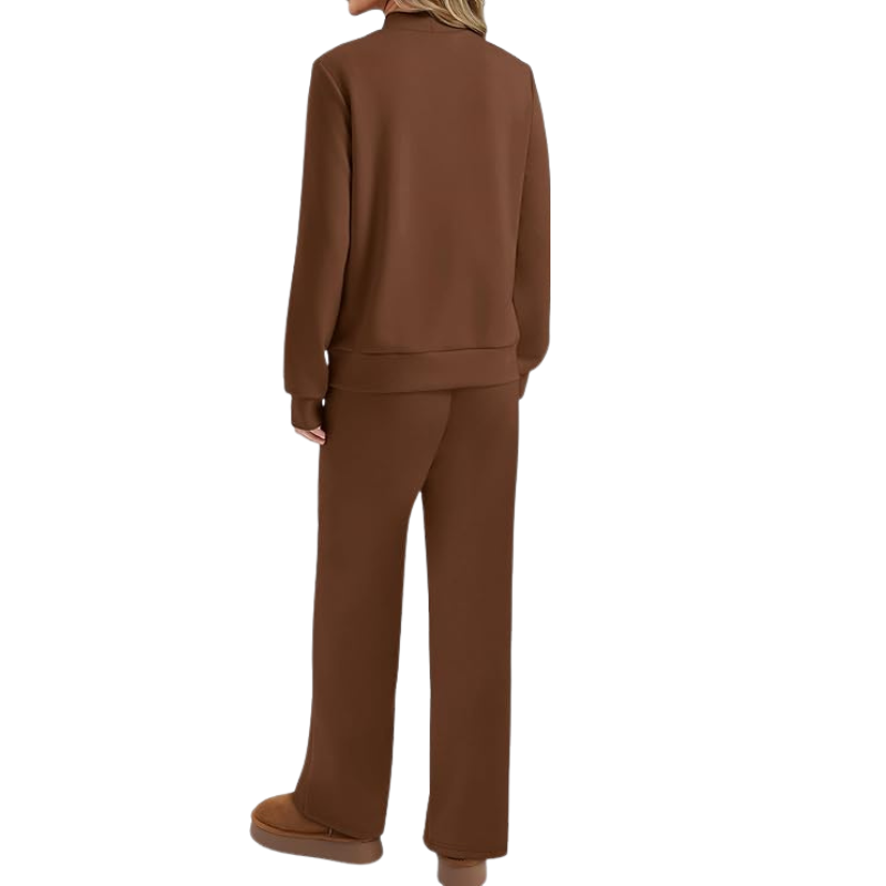 Two Piece Matching Travel Outfit With Comfortable Top And Loose Fit Pants For Women