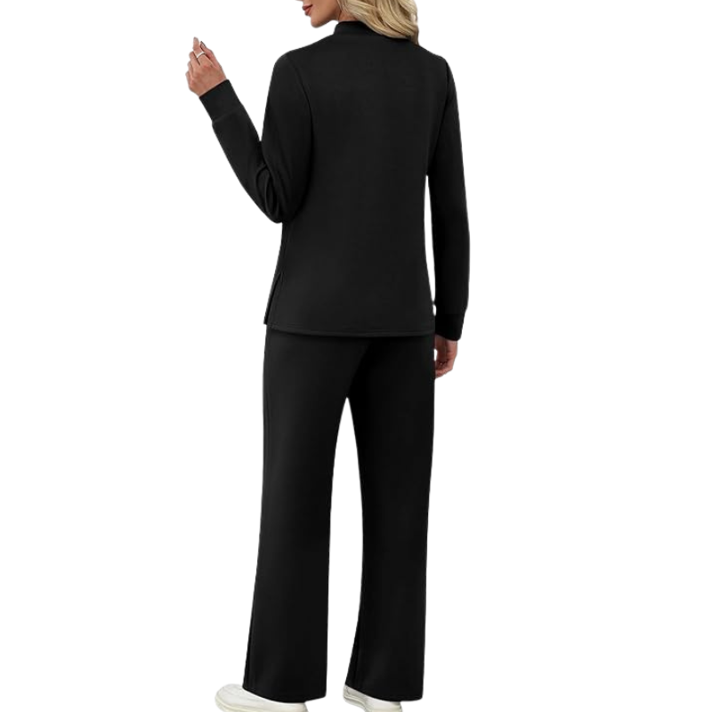 Two Piece Travel Ready Lounge Outfit With Long Sleeve Top And Loose Pants For Women
