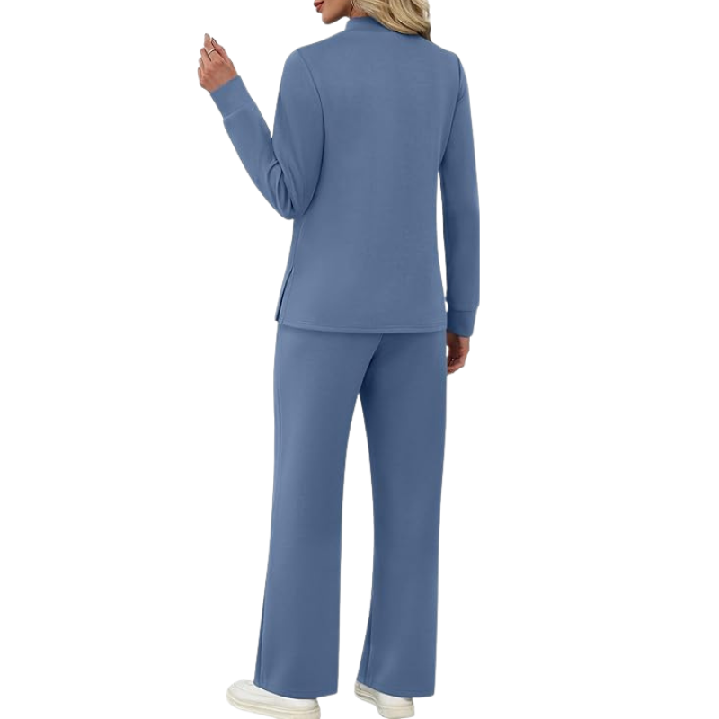 Two Piece Travel Ready Lounge Outfit With Long Sleeve Top And Loose Pants For Women