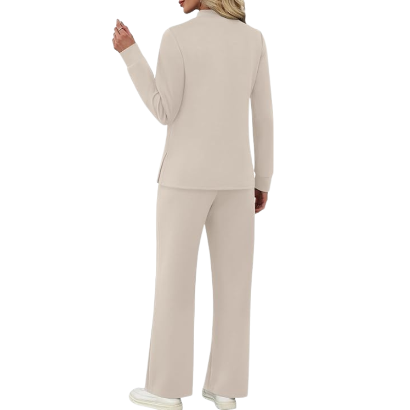 Two Piece Travel Ready Lounge Outfit With Long Sleeve Top And Loose Pants For Women