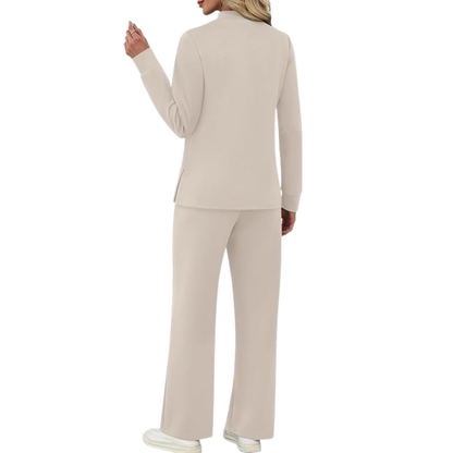 Two Piece Travel Ready Lounge Outfit With Long Sleeve Top And Loose Pants For Women