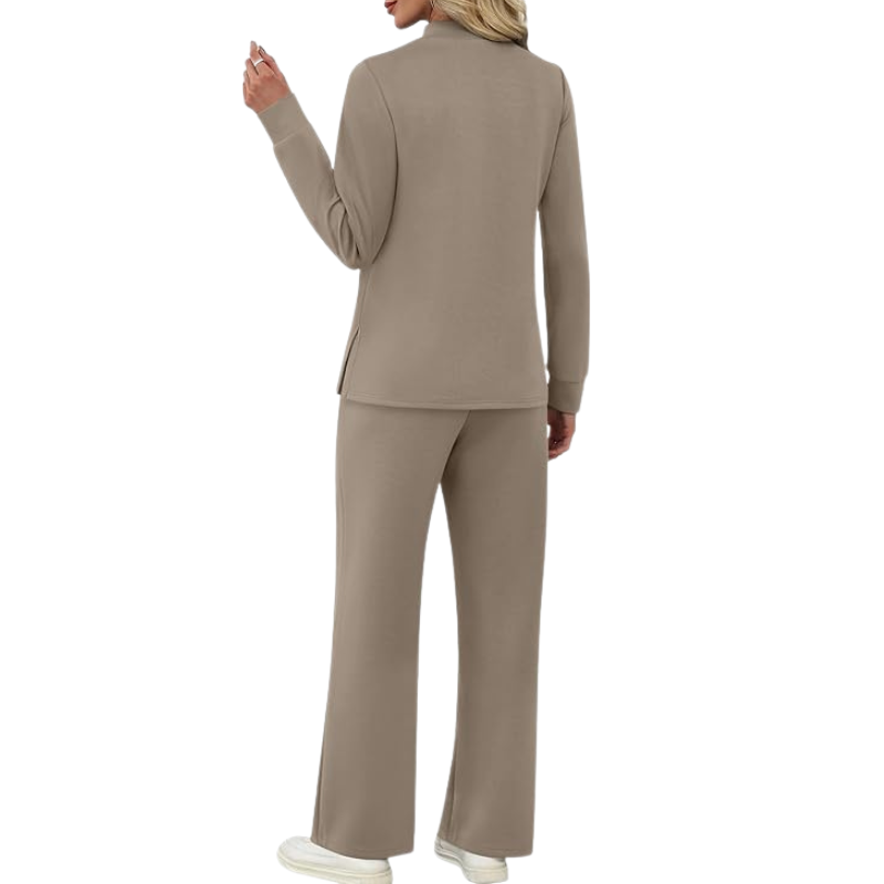 Two Piece Travel Ready Lounge Outfit With Long Sleeve Top And Loose Pants For Women