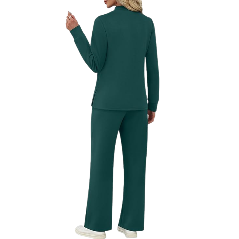 Two Piece Travel Ready Lounge Outfit With Long Sleeve Top And Loose Pants For Women