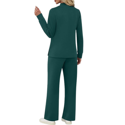 Two Piece Travel Ready Lounge Outfit With Long Sleeve Top And Loose Pants For Women