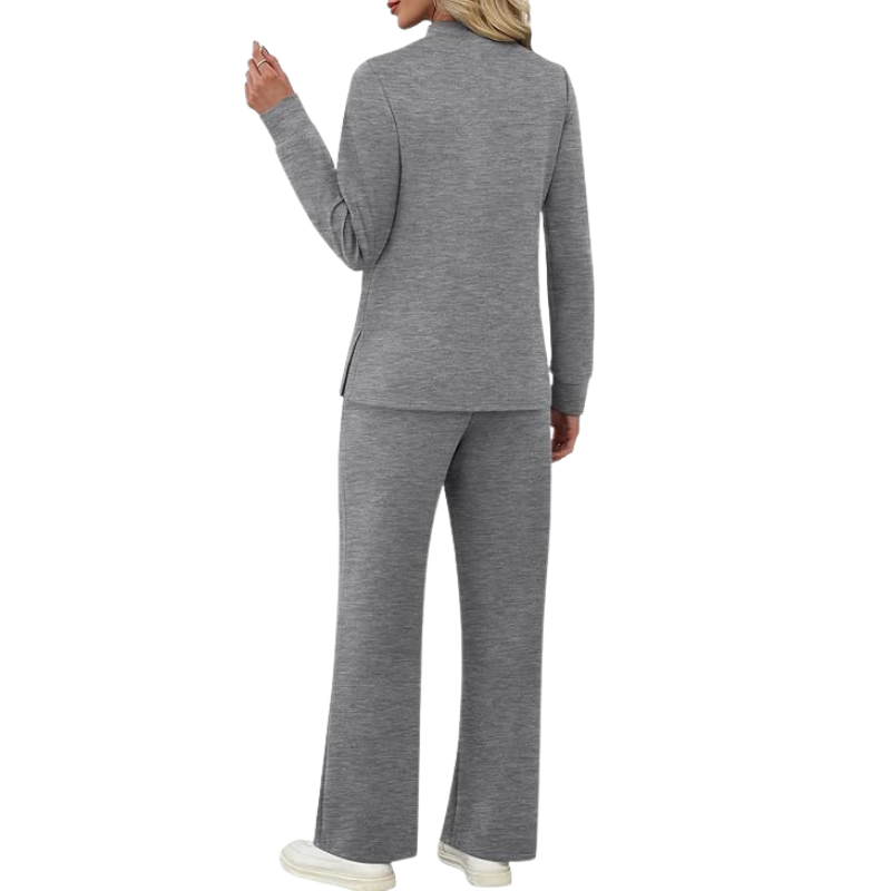 Two Piece Travel Ready Lounge Outfit With Long Sleeve Top And Loose Pants For Women