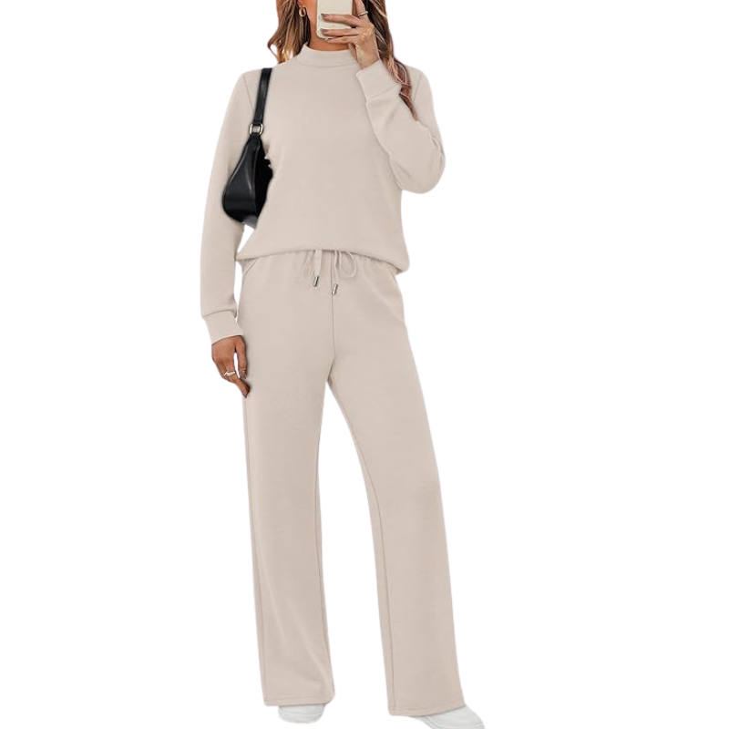 Two Piece Matching Travel Outfit With Comfortable Top And Loose Fit Pants For Women