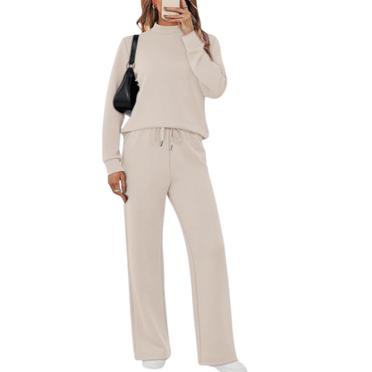 Two Piece Matching Travel Outfit With Comfortable Top And Loose Fit Pants For Women