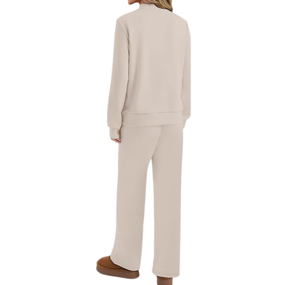 Two Piece Matching Travel Outfit With Comfortable Top And Loose Fit Pants For Women