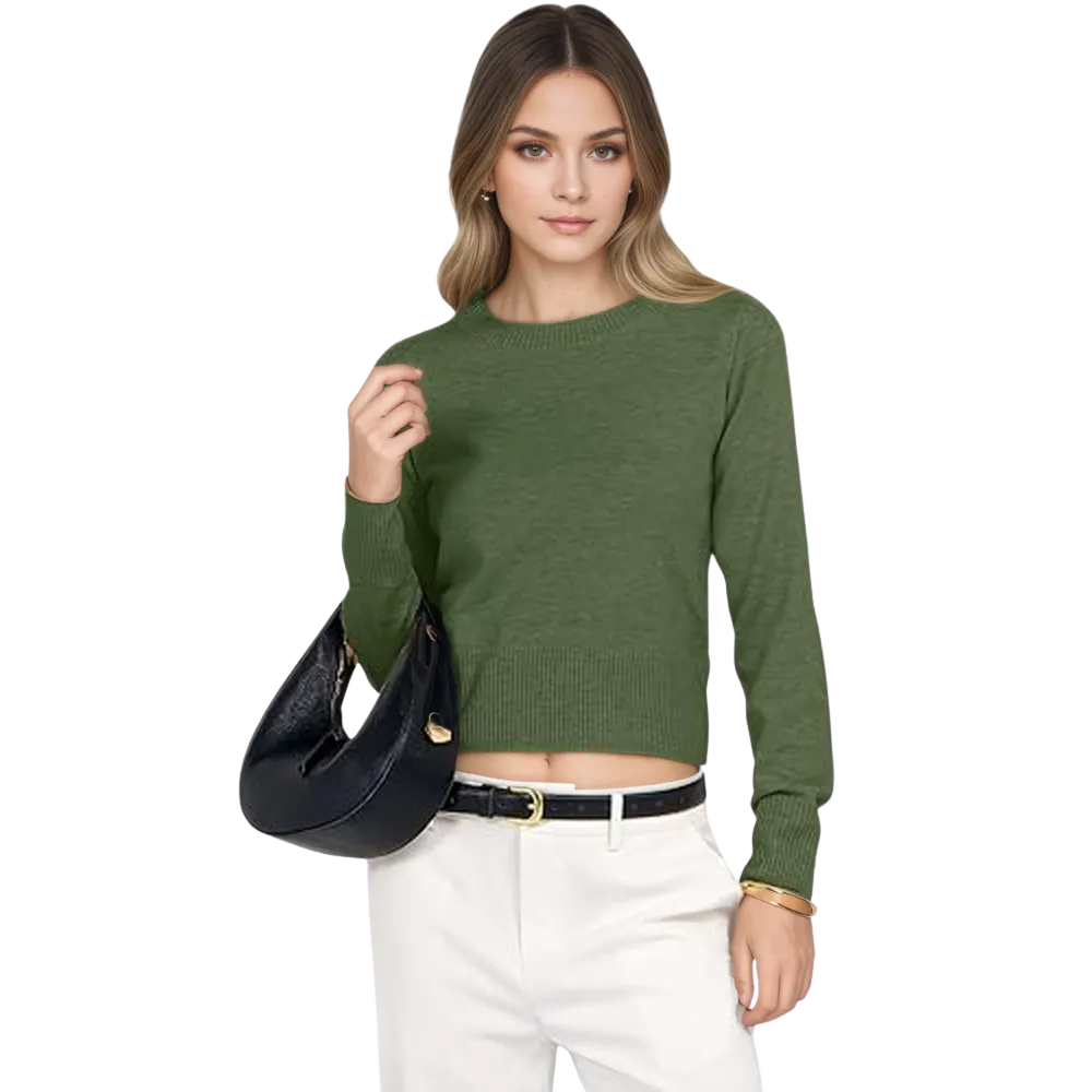 Cropped Long Sleeve Casual Lightweight Knit Sweater