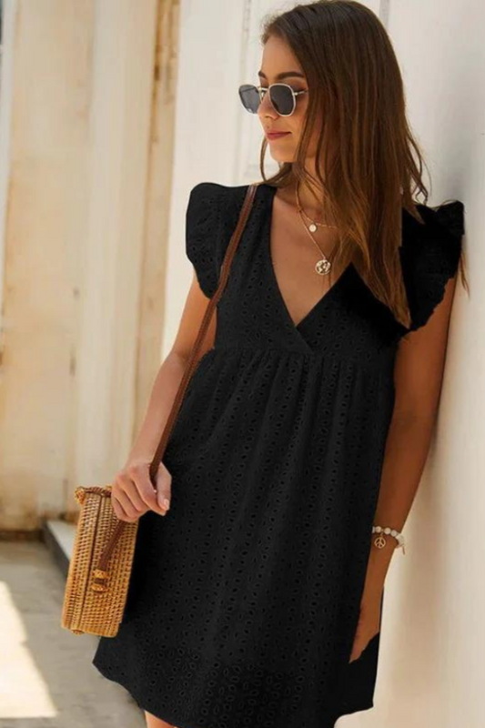 Women Summer Dress Casual Ruffle Sleeve Loose Mini Dress