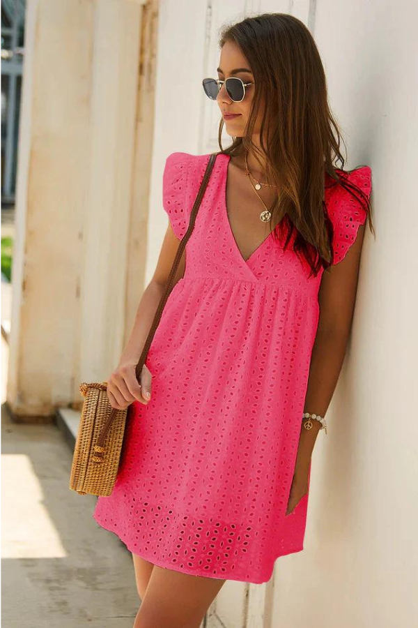 Women Summer Dress Casual Ruffle Sleeve Loose Mini Dress