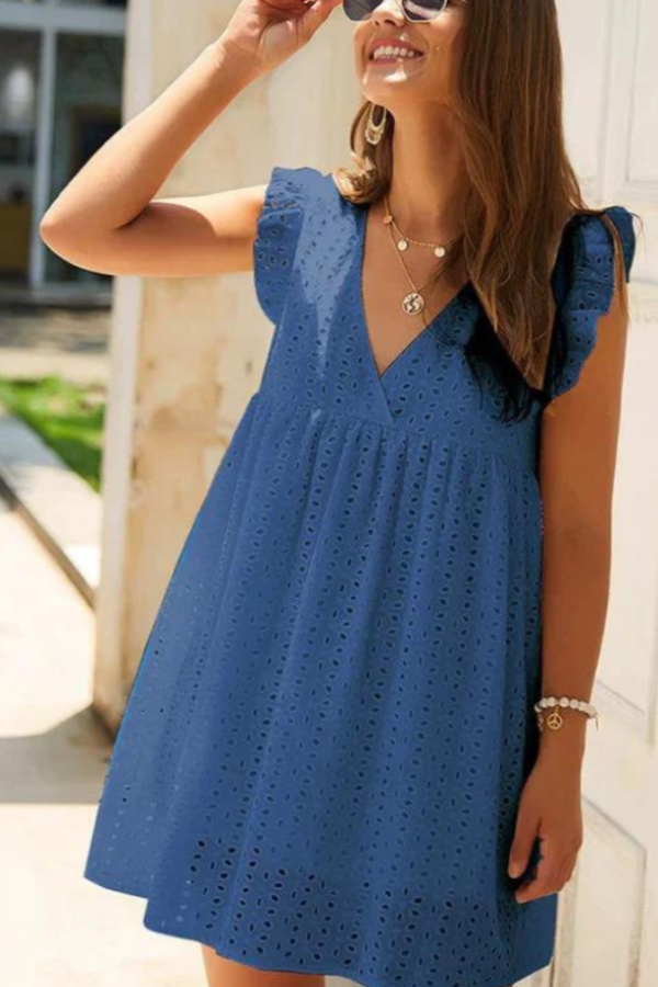 Women Summer Dress Casual Ruffle Sleeve Loose Mini Dress