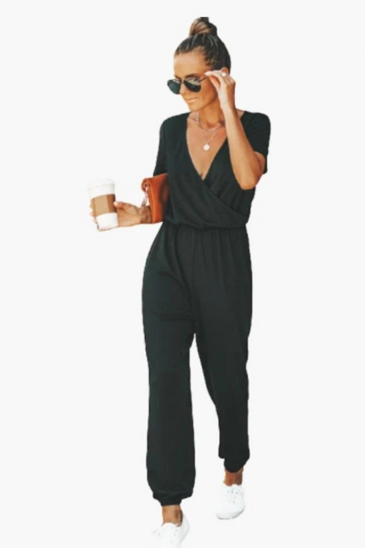 Maxi-Jumpsuit mit V-Ausschnitt und kurzen Ärmeln