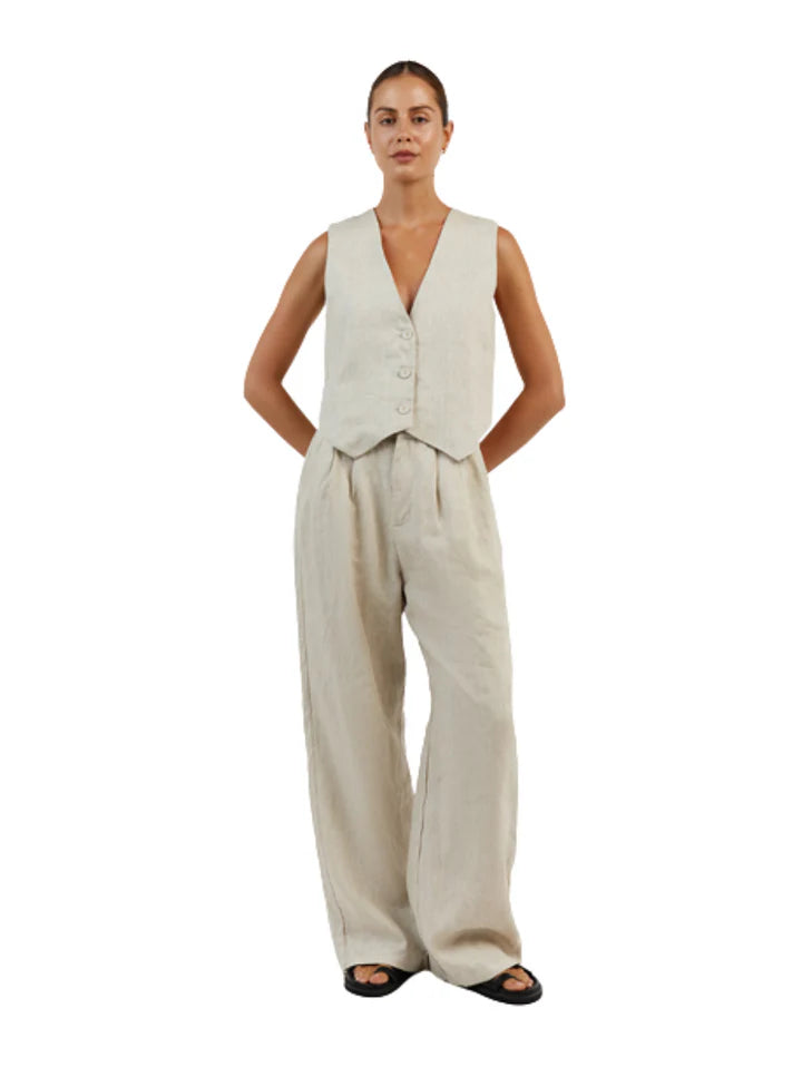 Sleeveless Linen Vest Pant Set