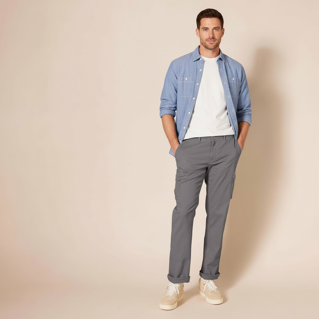 Straight Fit Stretch Cargo Pants For Men