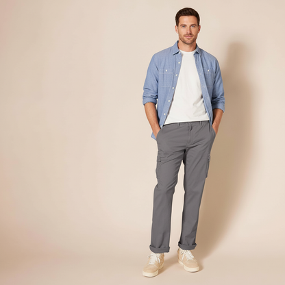 Straight Fit Stretch Cargo Pants For Men