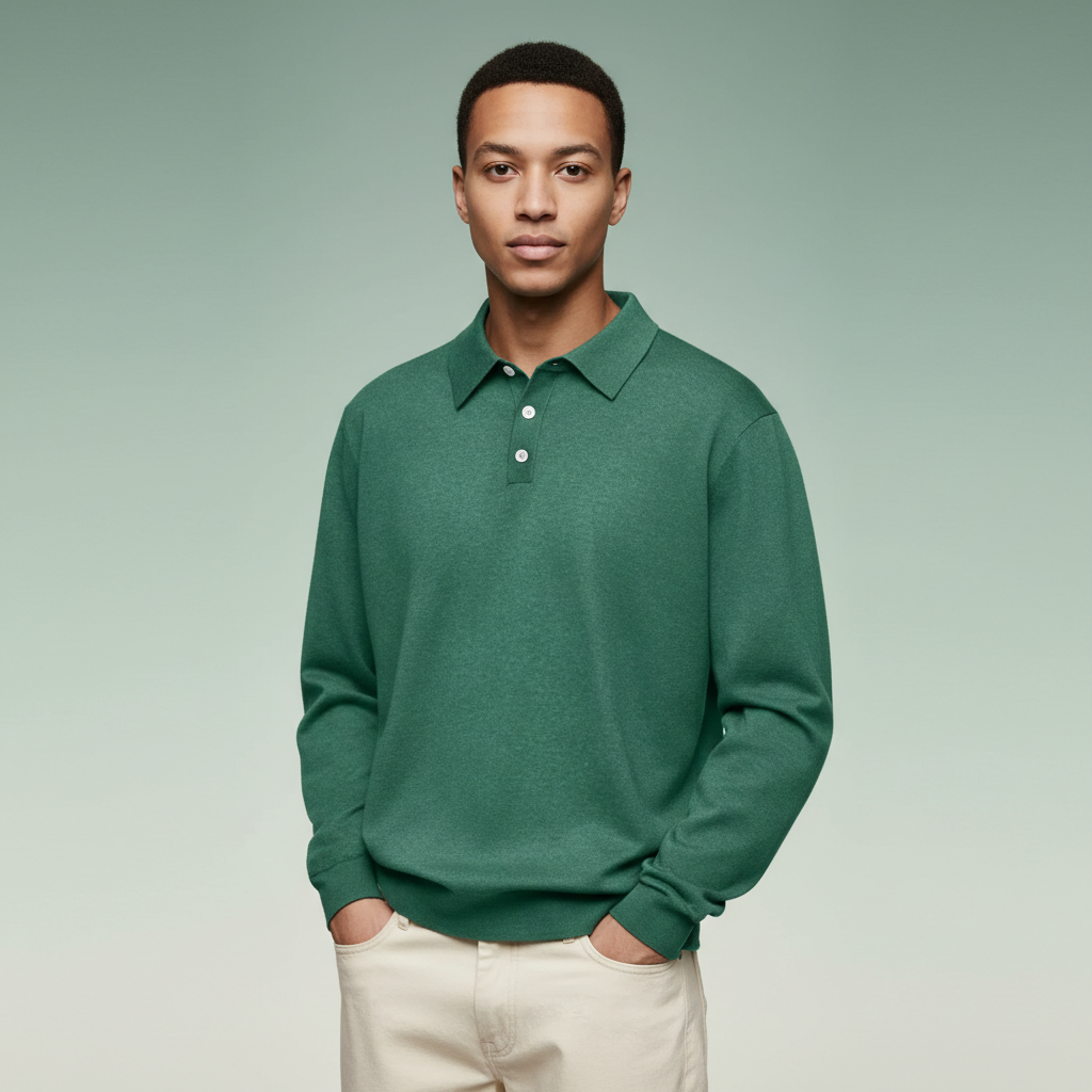 Cashmere Blend Lapel Polo Shirt For Men