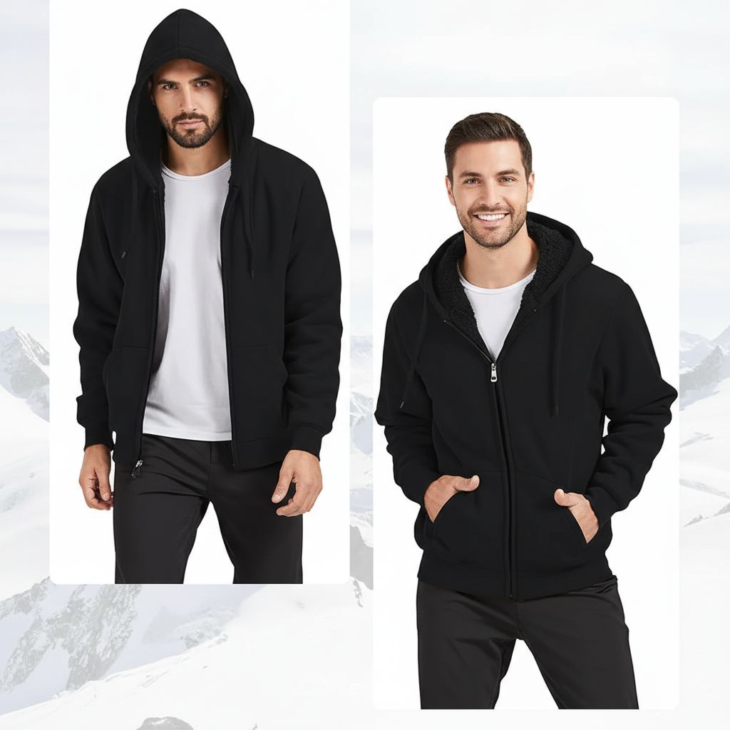 Heavyweight Fleece Full Zip Up Sherpa Lined Sweatshirt For Men