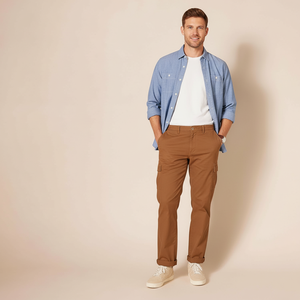 Straight Fit Stretch Cargo Pants For Men