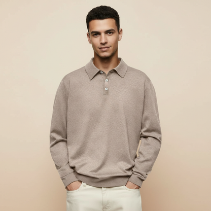 Cashmere Blend Lapel Polo Shirt For Men