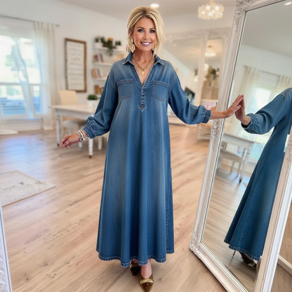 Long Sleeve Denim Maxi Dress For Women