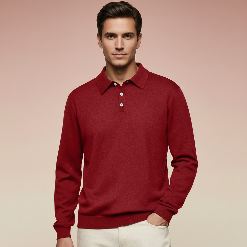 Cashmere Blend Lapel Polo Shirt For Men