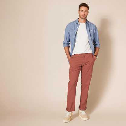 Straight Fit Stretch Cargo Pants For Men