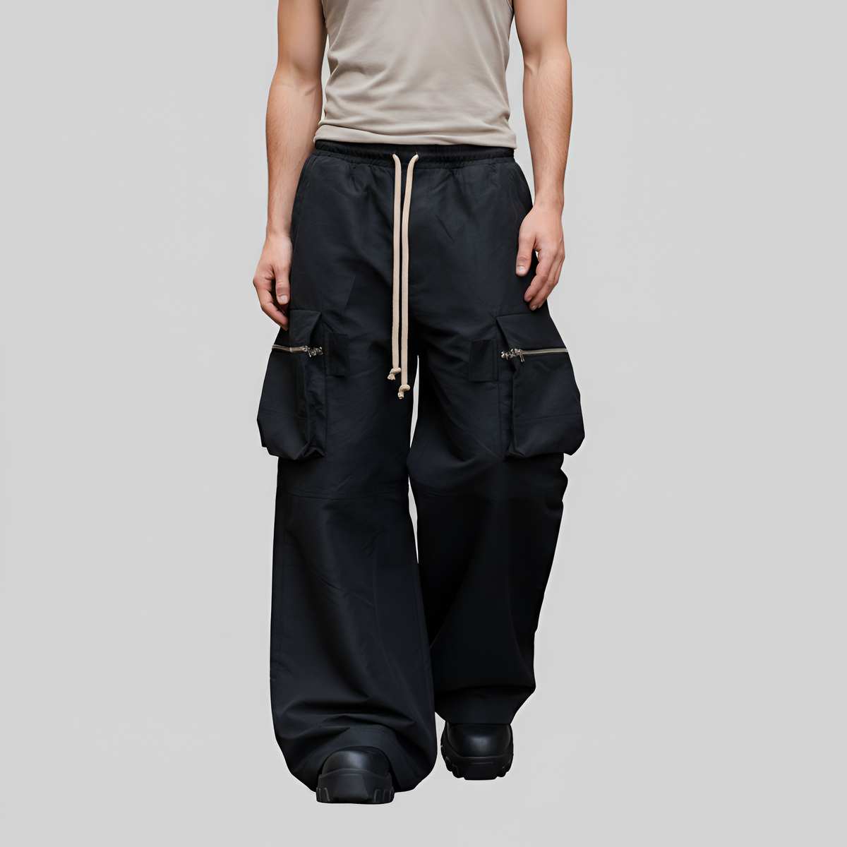 Men's Utility Zip Cargo Pocket Festival Rave Pants - Trendy Streetwear S