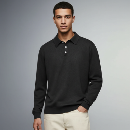 Cashmere Blend Lapel Polo Shirt For Men