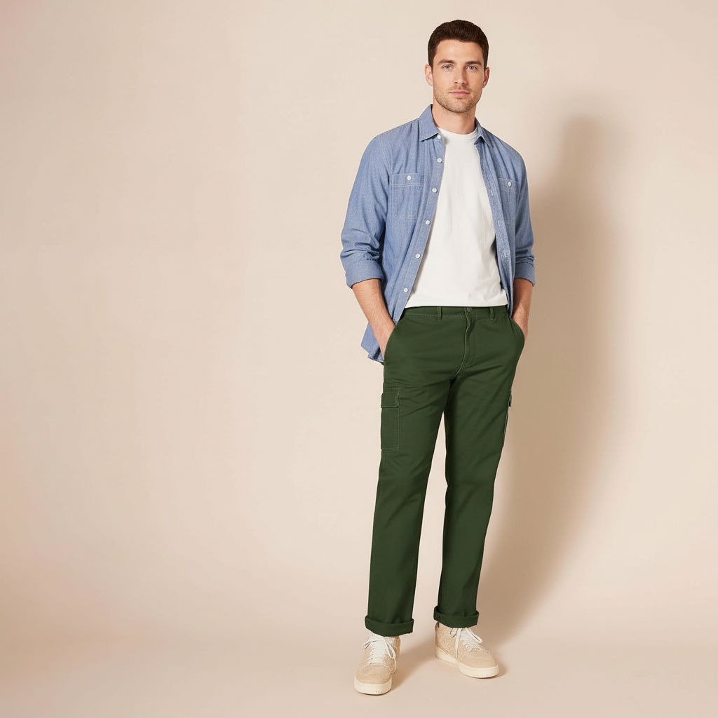 Straight Fit Stretch Cargo Pants For Men