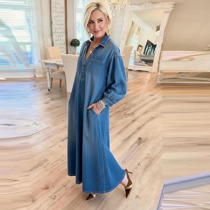 Long Sleeve Denim Maxi Dress For Women