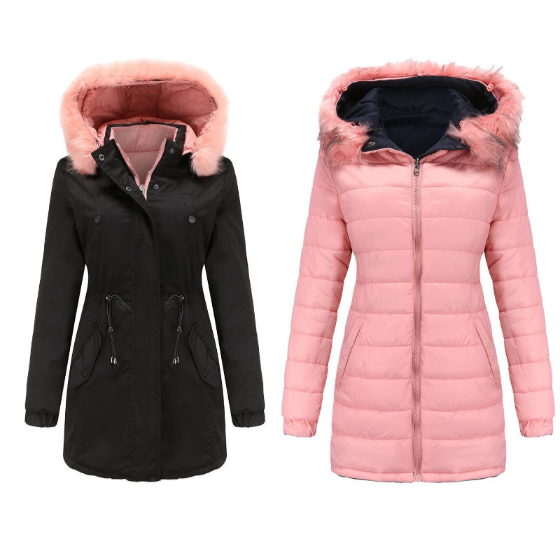 Winter Double Sided Fur Collar Quilted Coat Parkas