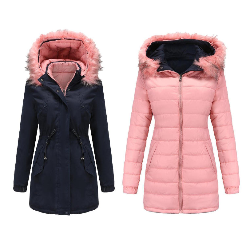 Winter Double Sided Fur Collar Quilted Coat Parkas