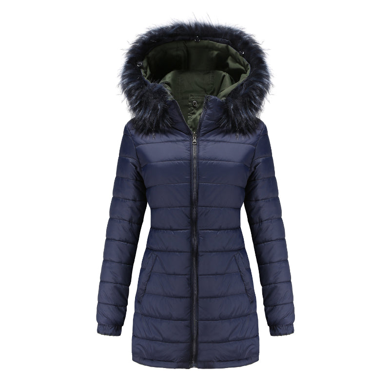 Winter Double Sided Fur Collar Quilted Coat Parkas