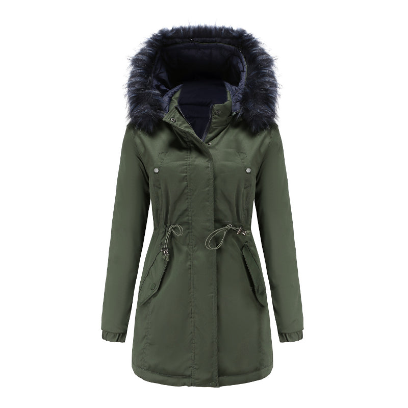 Winter Double Sided Fur Collar Quilted Coat Parkas